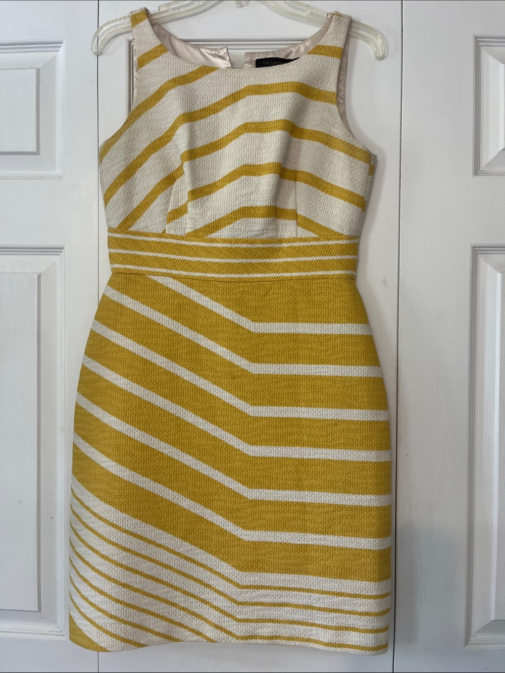 The Limited Sleeveless Yellow and Cream Striped Sheath Dress
